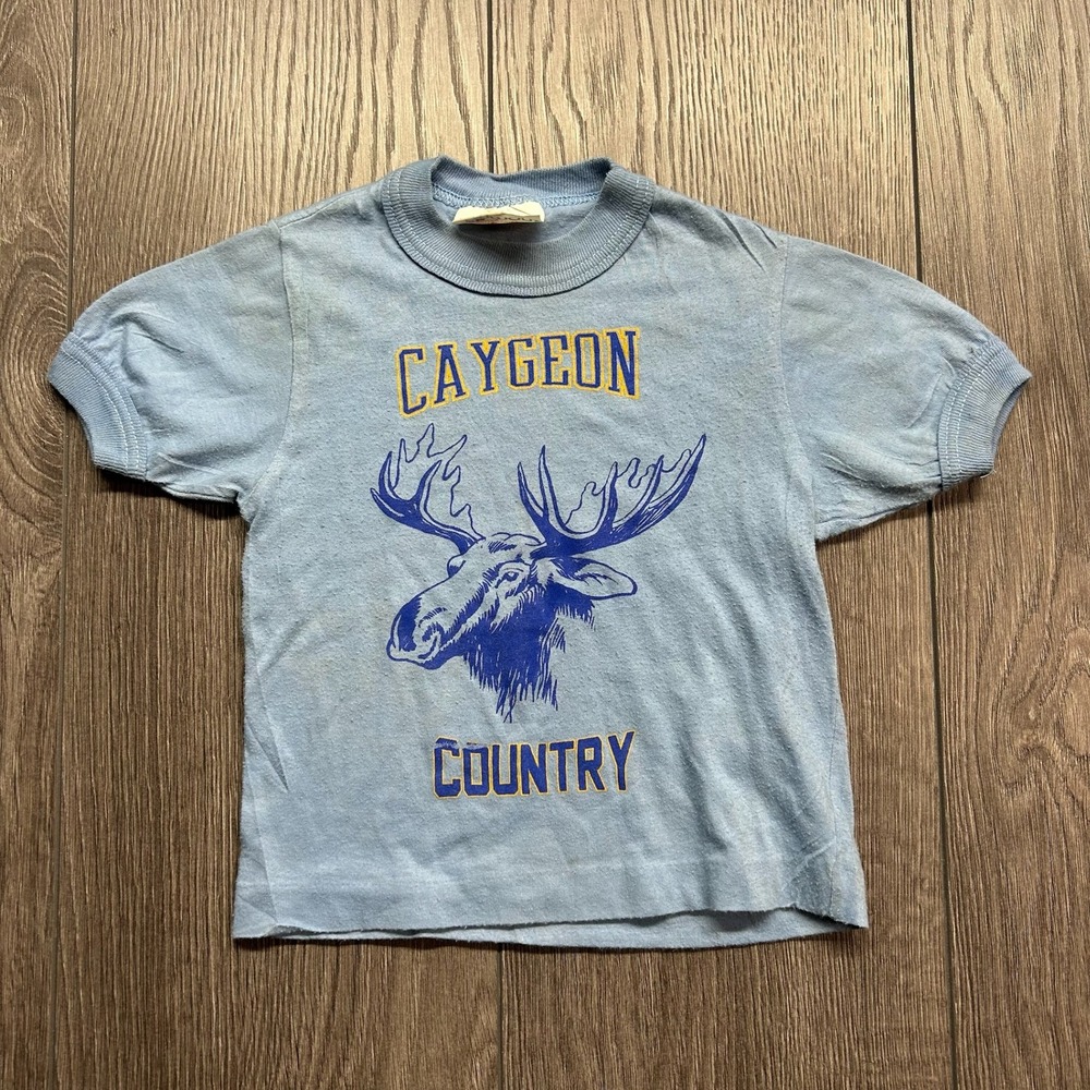 Vintage Penmans Kids Blue Caygeon Country Moose Graphic T-Shirt Size 2